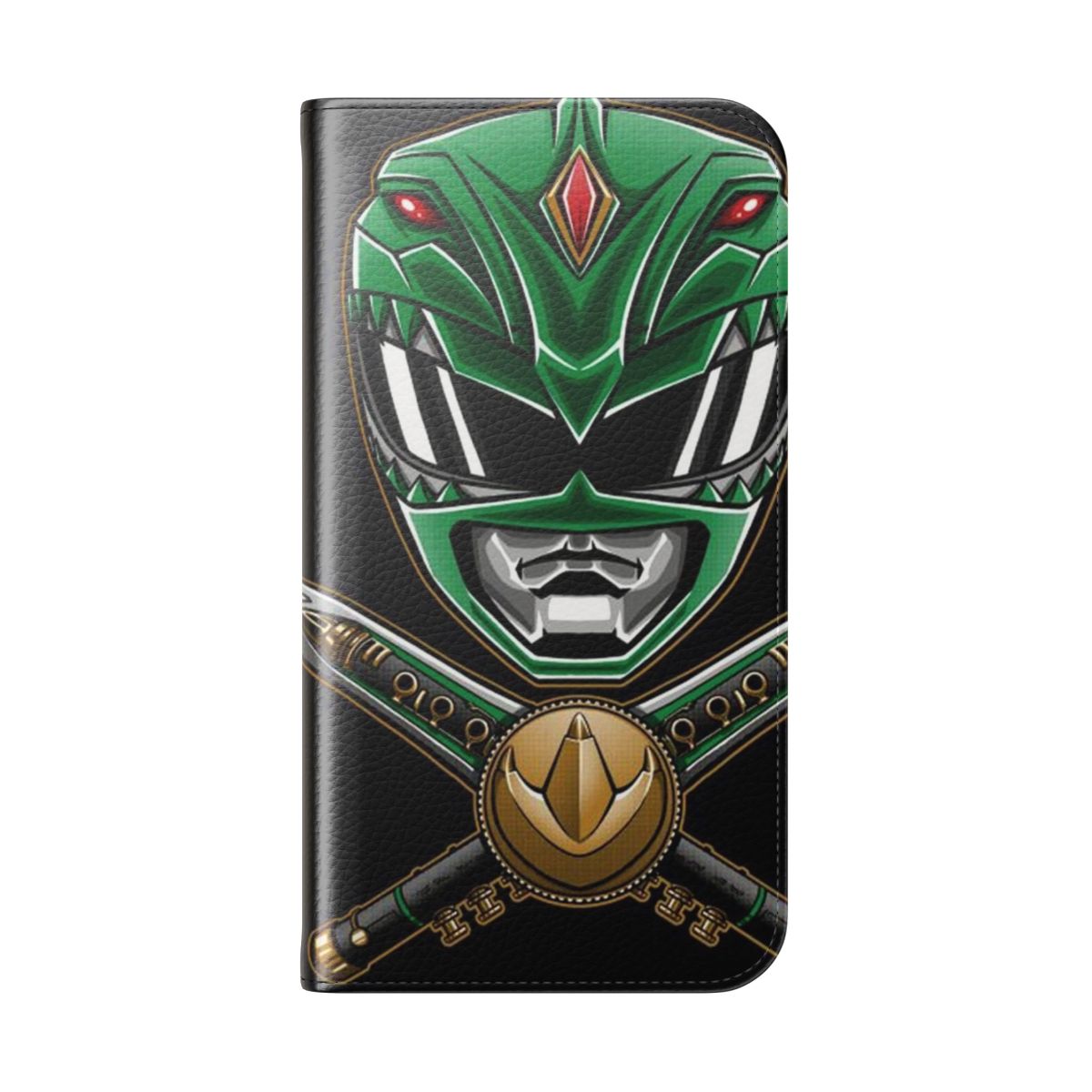 Retro-style flip cover phone case with green ranger inspired design - Folded Back