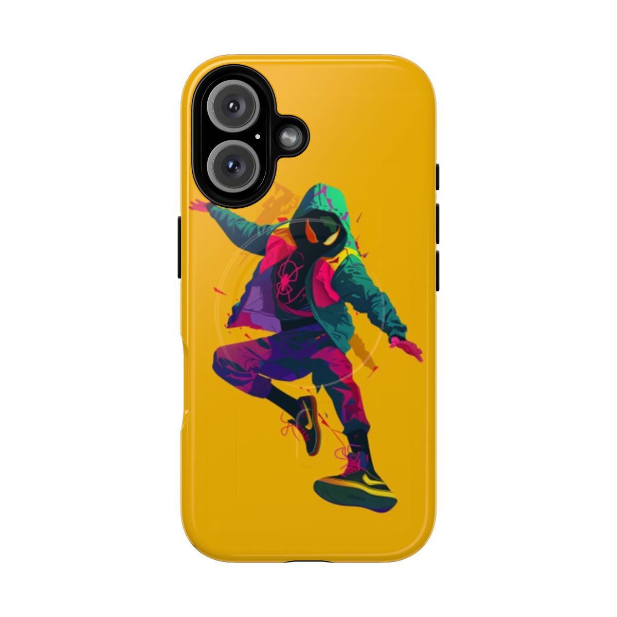 Spiderverse-inspired magnetic phone case with Spider-Man and other characters