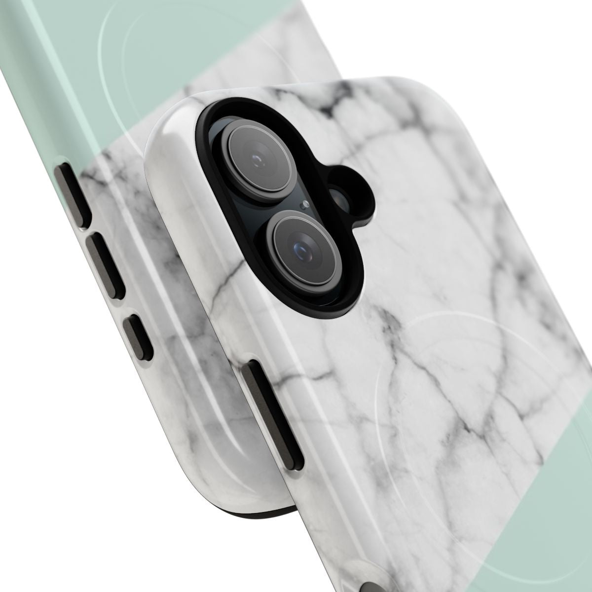 A sleek and stylish marble and pastel mint green phone case - Detail