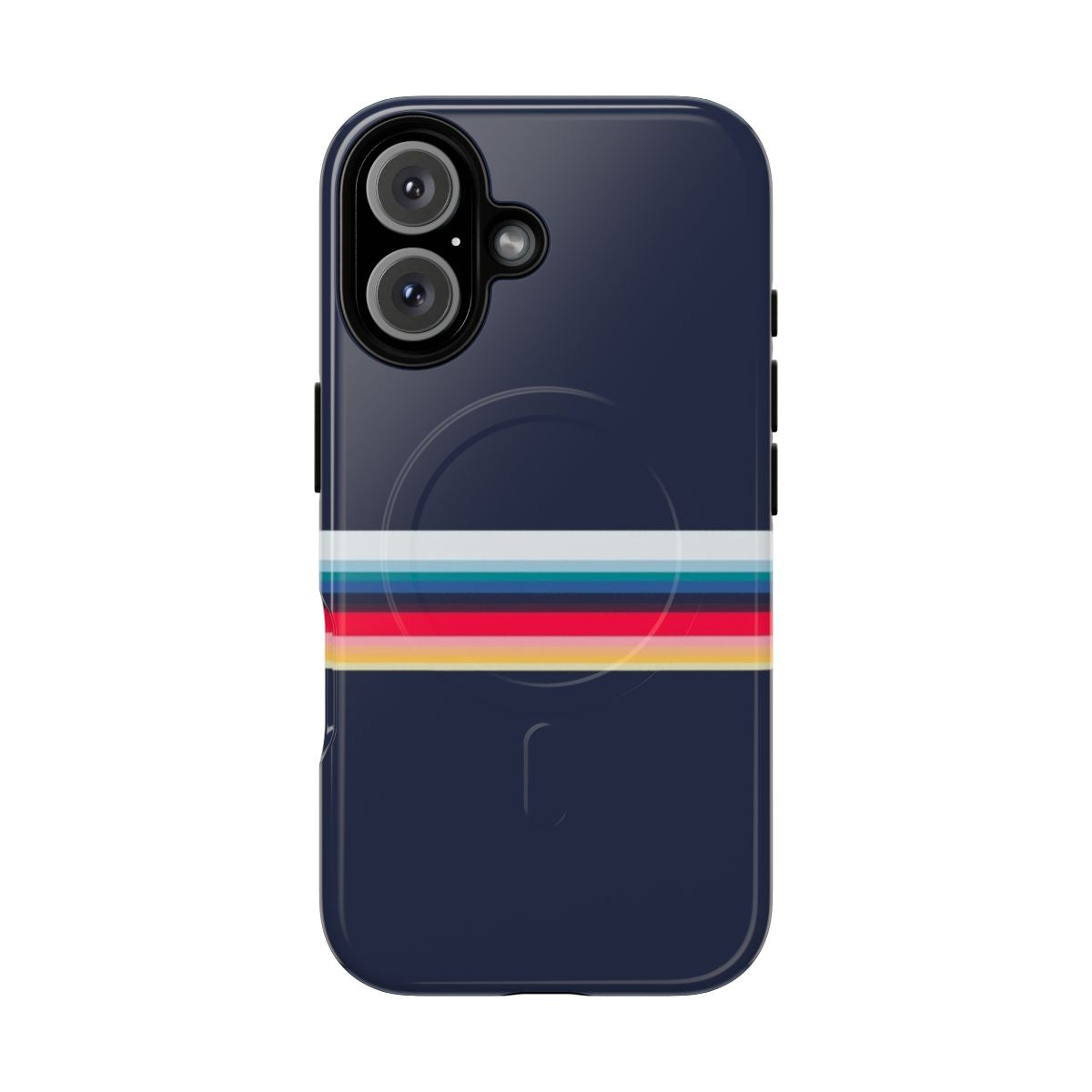 Striped, magnetic, and tough phone case with a minimalist design