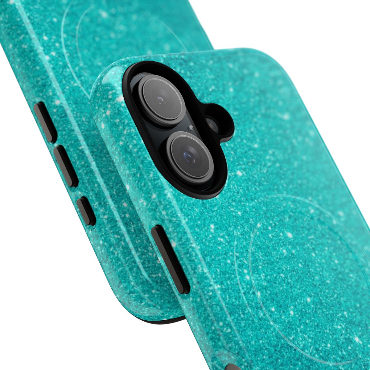 Robin's egg blue phone case with silver glitter gradient and magnetic tough design - Detail