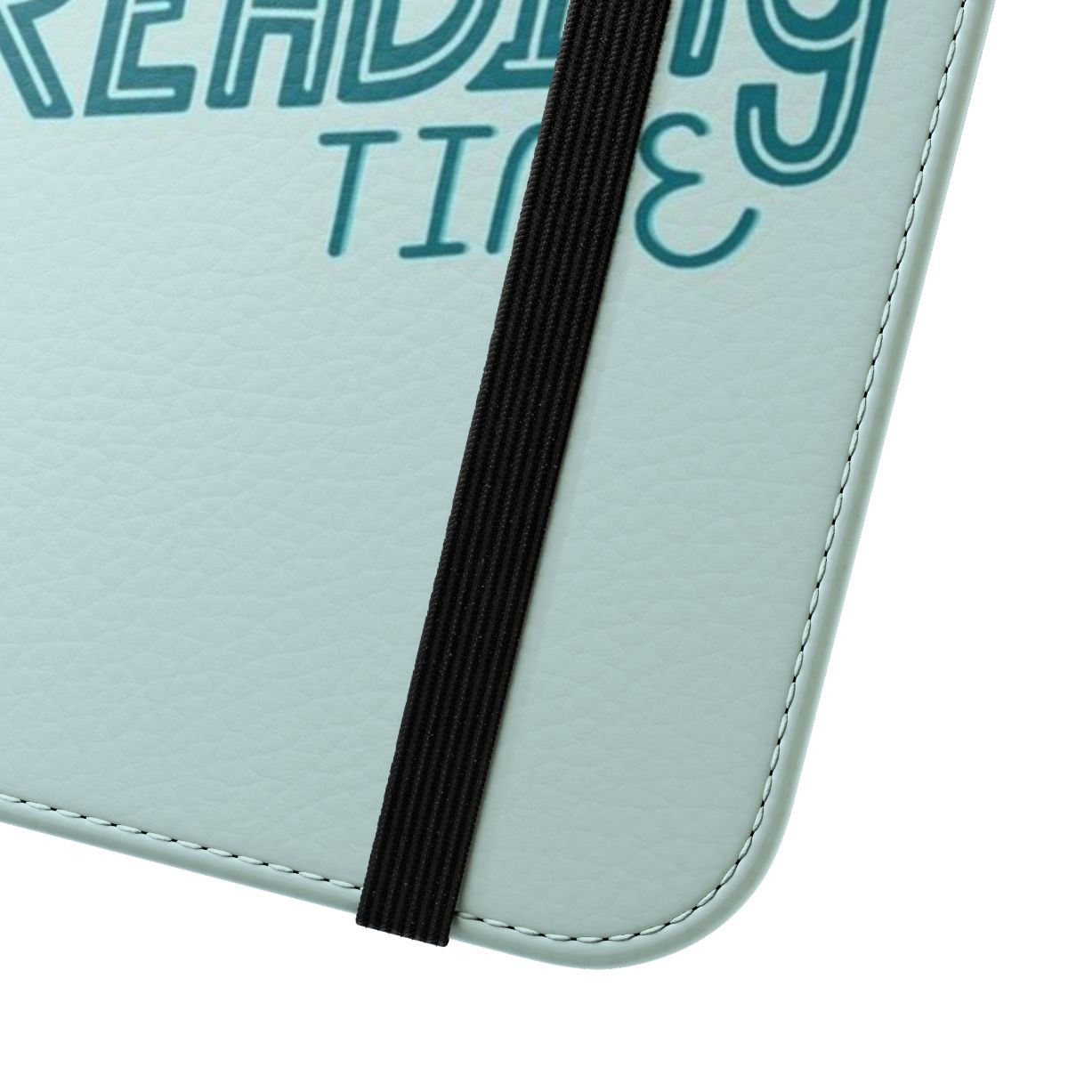 Turquoise phone case with a "Reality vs. Reading" book nerd quote in lettering - Close Up