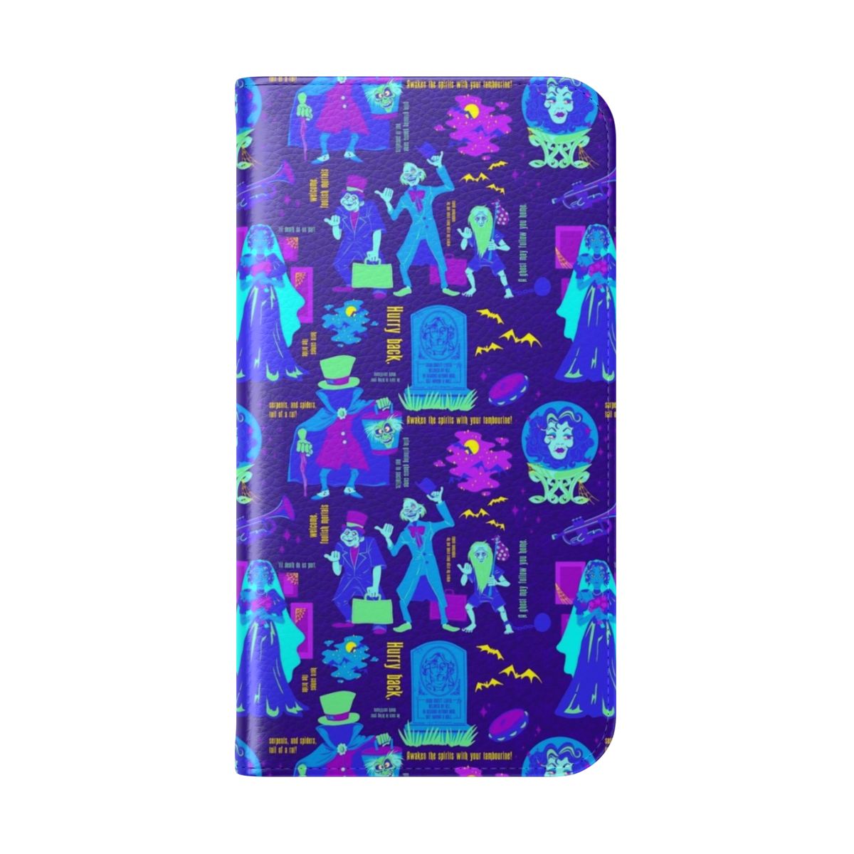 Haunted Mansion inspired flip cover phone case with spooky graphics - Folded Back