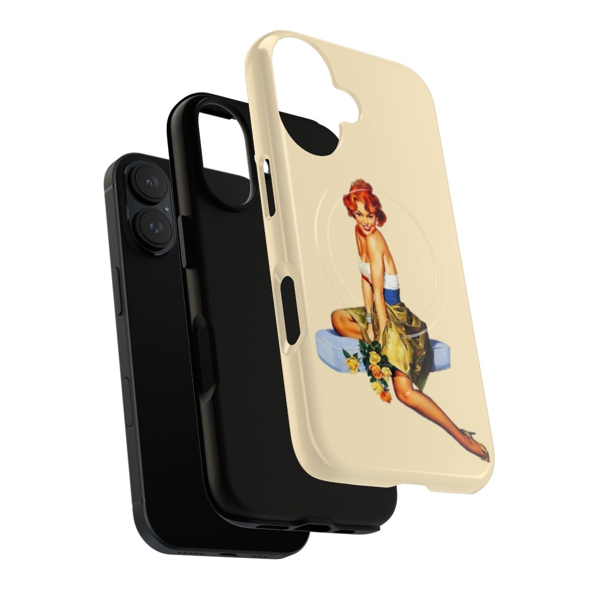 Vintage-style pinup girl with flowers on a tough magnetic phone case - Layers