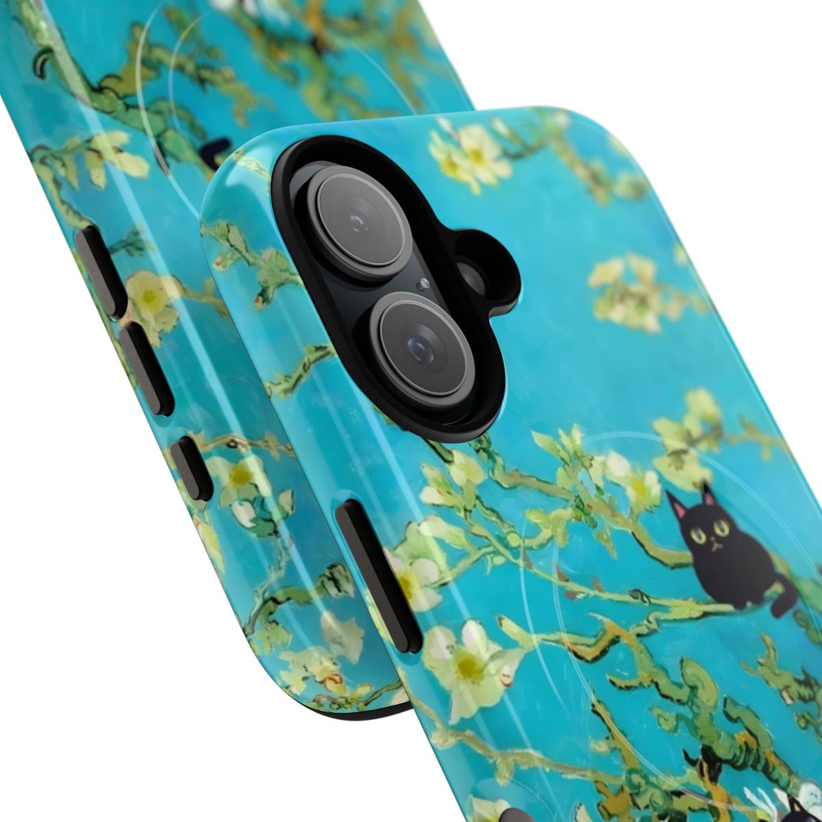 A stylish and protective phone case featuring a cat design inspired by Van Gogh's iconic Almond Blossoms painting - Detail