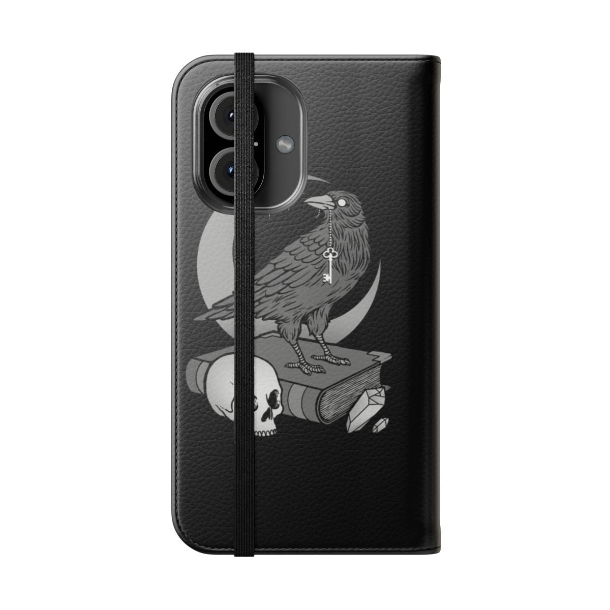 Occult crow phone case with dark, gothic design - Folded Front