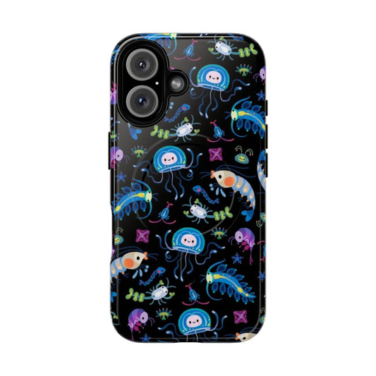 A close-up image of various zooplankton species, including krill, copepods, and jellyfish, showcased on a durable and stylish phone case.