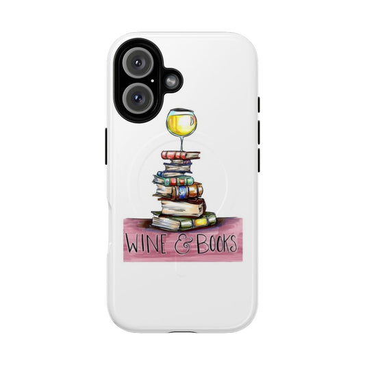 Magnetic tough phone case with a wine and books design, perfect for book lovers and wine enthusiasts.