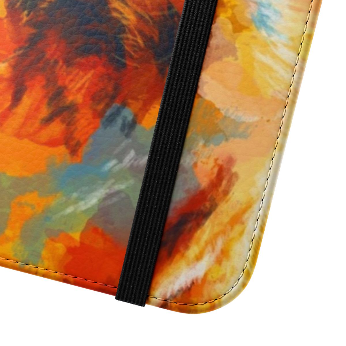 Vibrant illustration of a fox in a colorful, whimsical woodland setting on a phone case cover. - Close Up