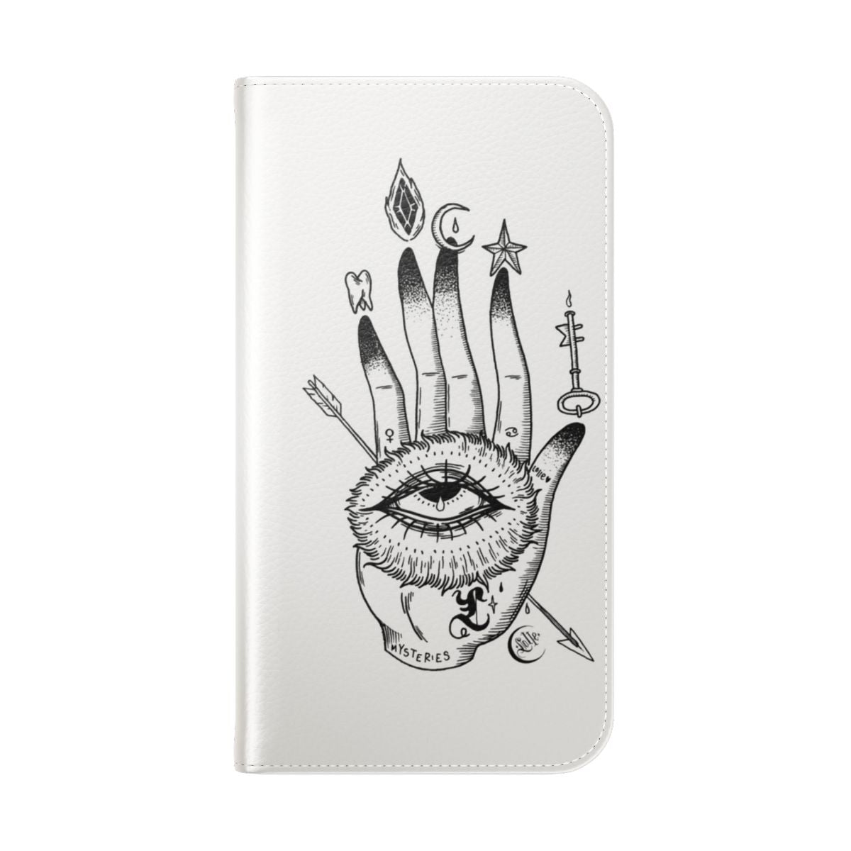 Handdrawn mystical and alchemic phone case cover with symbolic ink illustrations - Folded Back