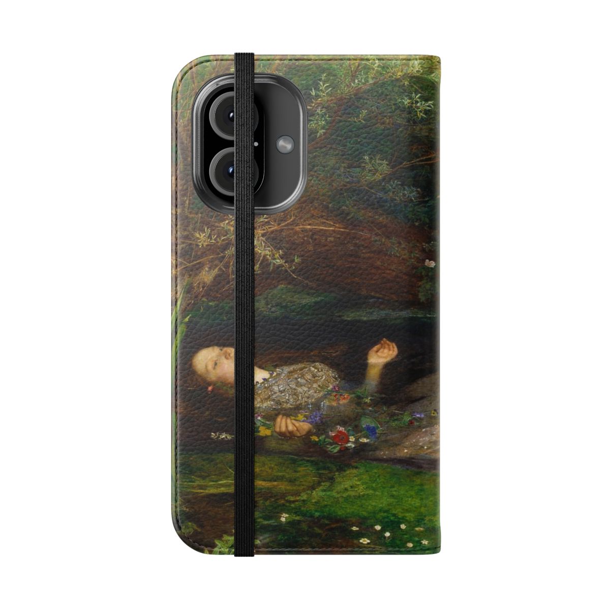 Ophelia Flip Cover Phone Case featuring the iconic Pre-Raphaelite painting by John Everett Millais - Folded Front