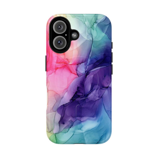 Vibrant abstract art with rainbow colors and fluid brushstrokes on a phone case