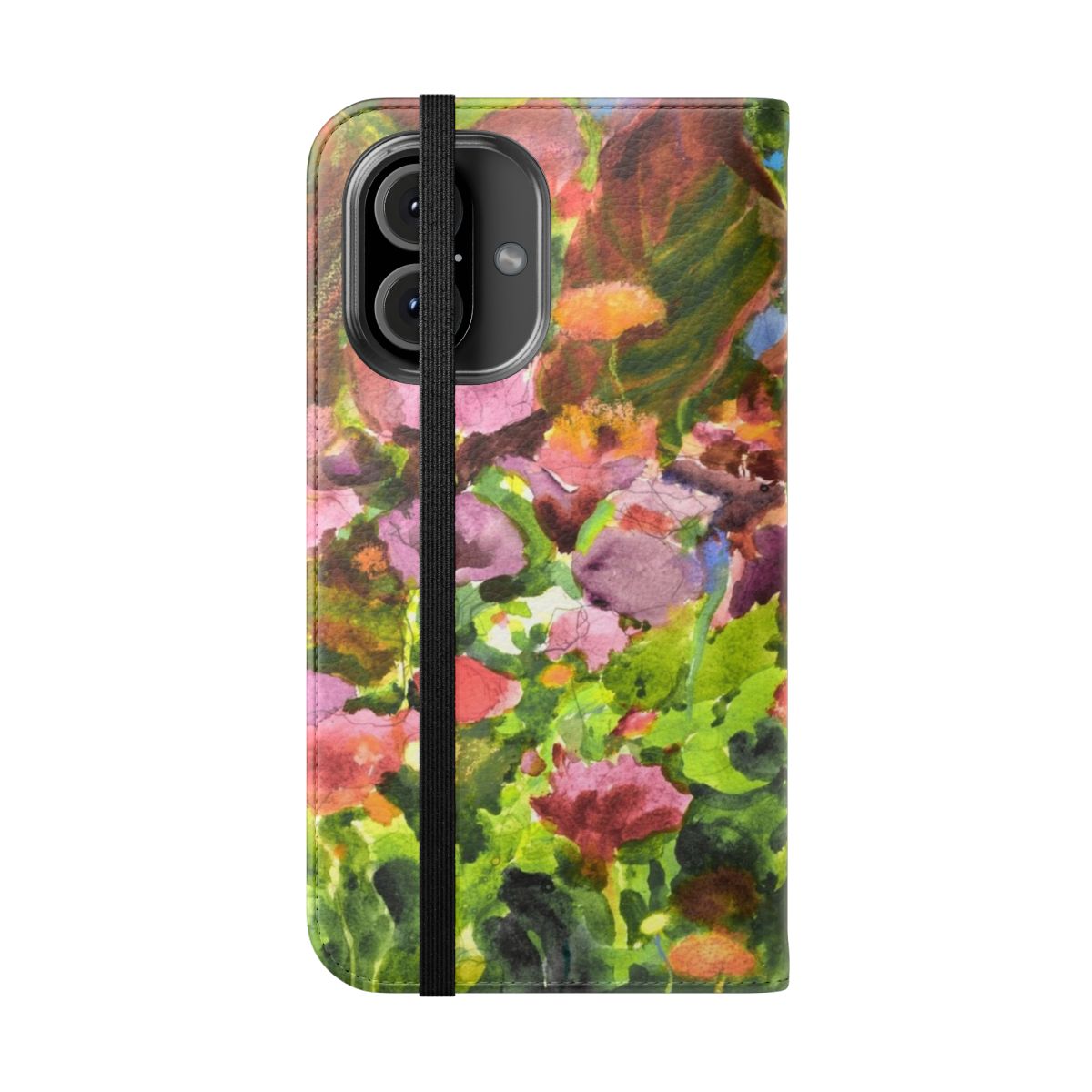 Colorful phone case with a vibrant floral garden design - Folded Front