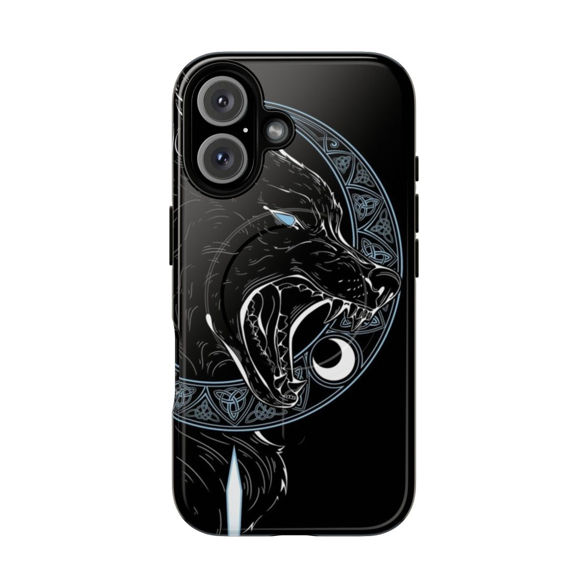 Magnetic tough phone case featuring a swirling design inspired by Norse mythology and the moon.