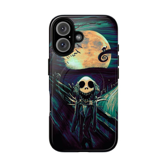 Magnetic tough phone case featuring a gothic, spooky design inspired by "The Scream" and "The Nightmare Before Christmas"