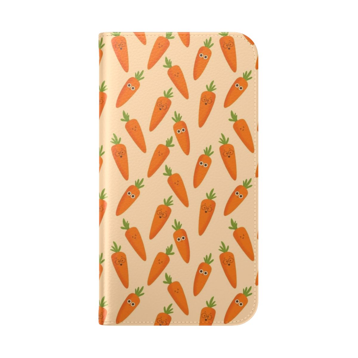 An orange cartoon carrot-themed flip cover phone case - Folded Back