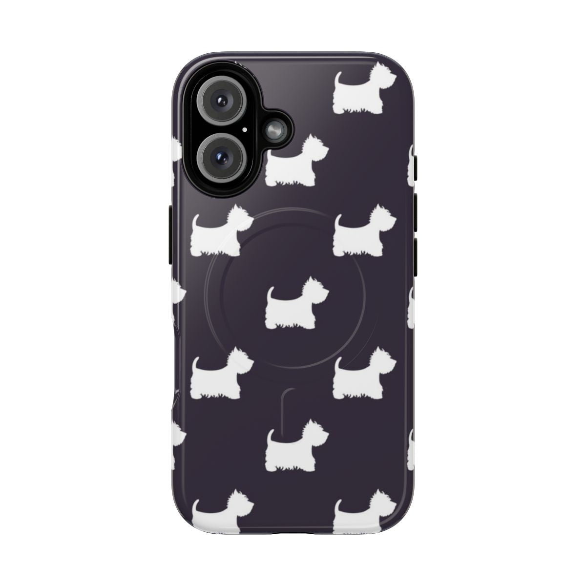 Stylish magnetic phone case featuring a cute and playful Westie (West Highland Terrier) pattern