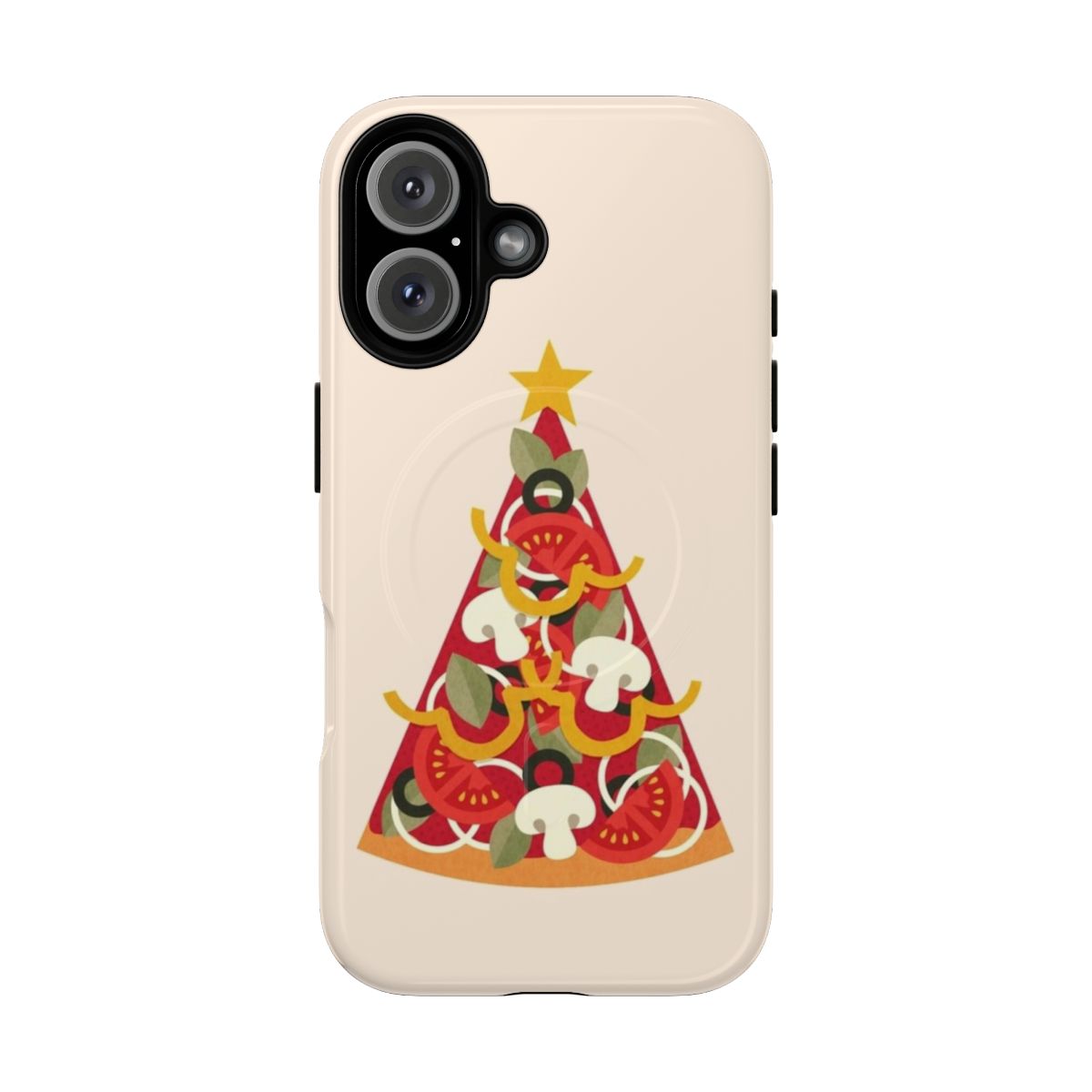 Vegetarian pizza-themed phone case with fun holiday design