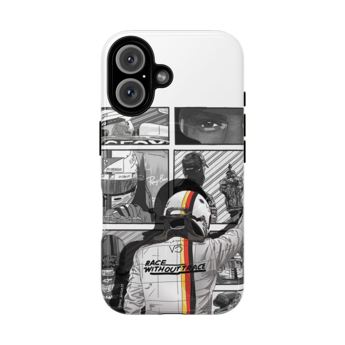 Durable phone case with a magnetic design featuring Sebastian Vettel, the renowned Formula 1 driver.