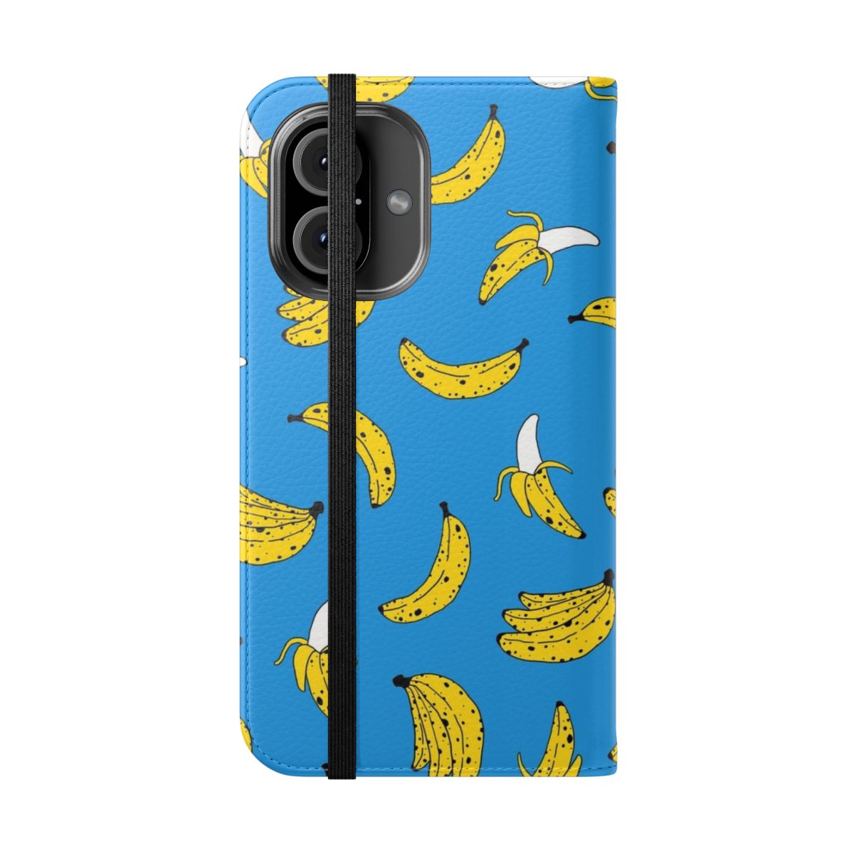 Vibrant yellow banana print on a flip cover phone case - Folded Front