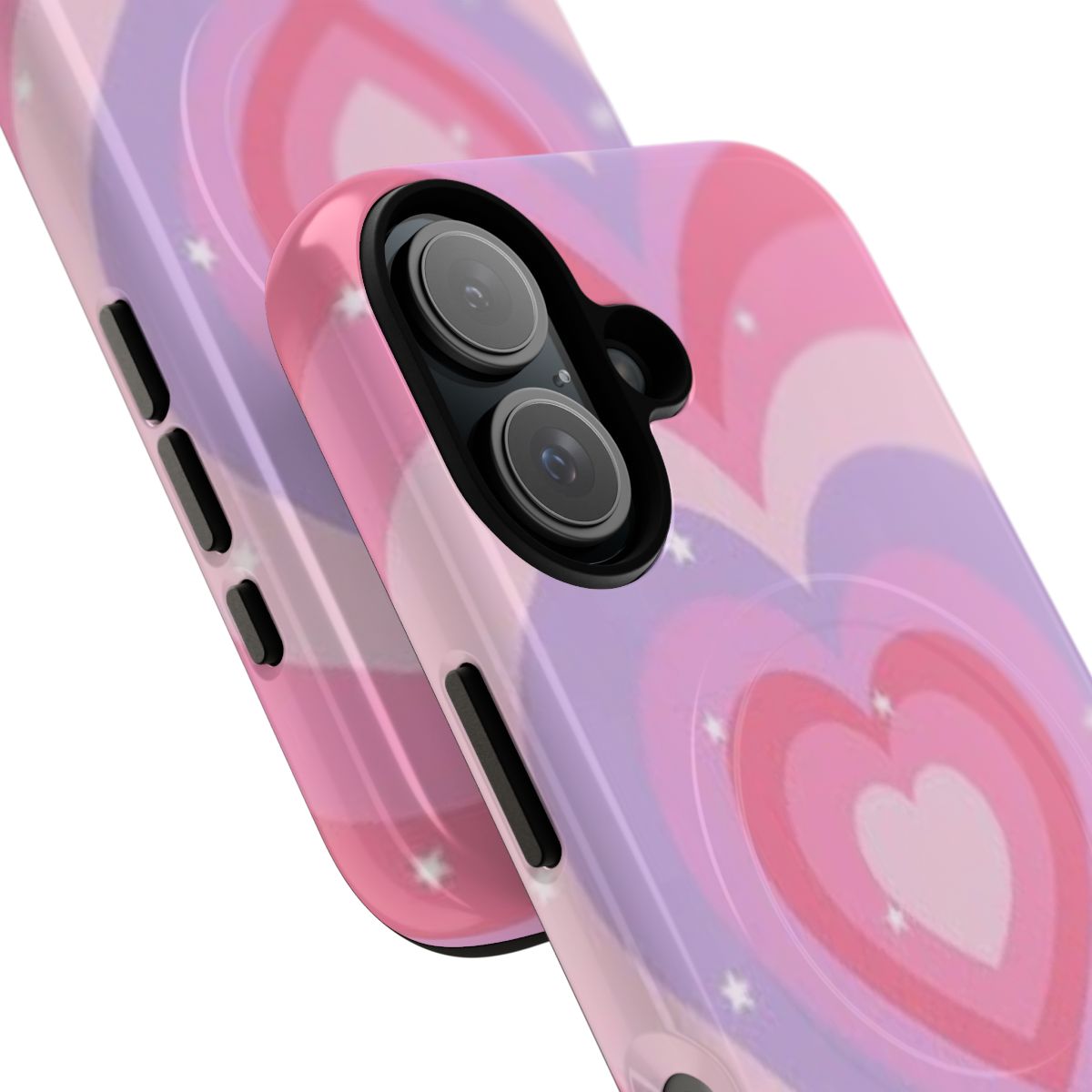 Colorful hearts-patterned magnetic phone case with a tough, protective design - Detail