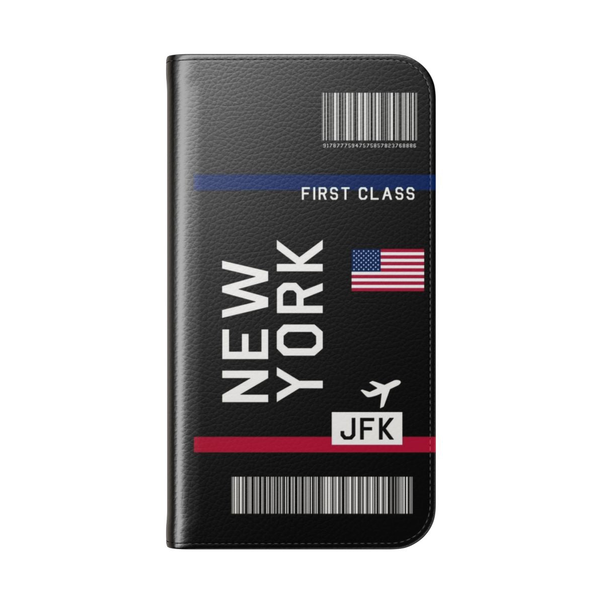 Black smartphone case with flight ticket and boarding pass design - Folded Back