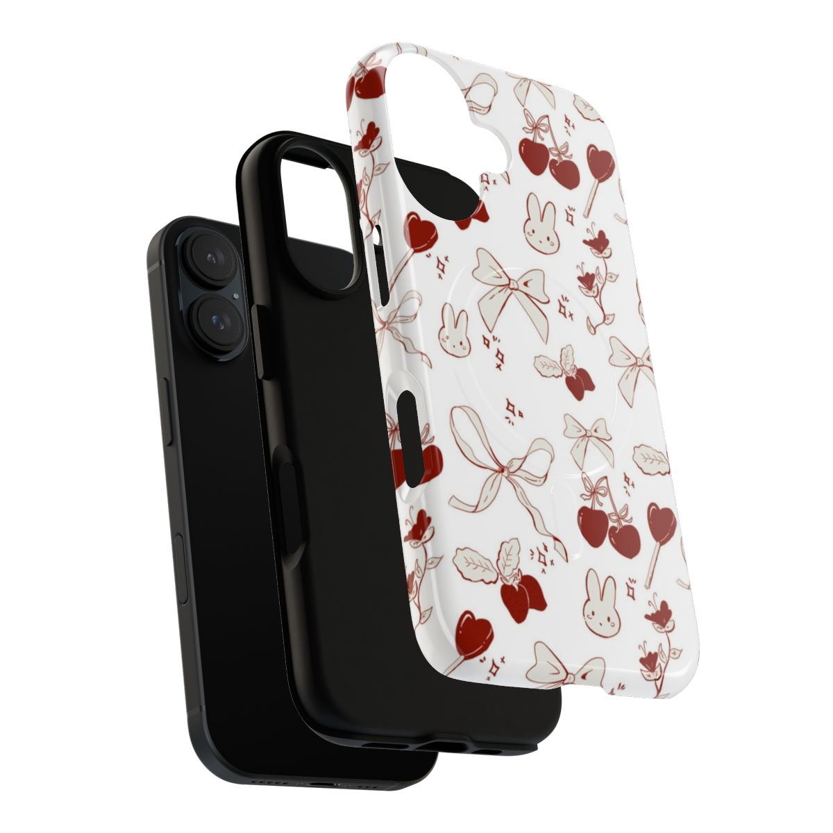 Aesthetic pink phone case with bows, ribbons, and cherries - Layers