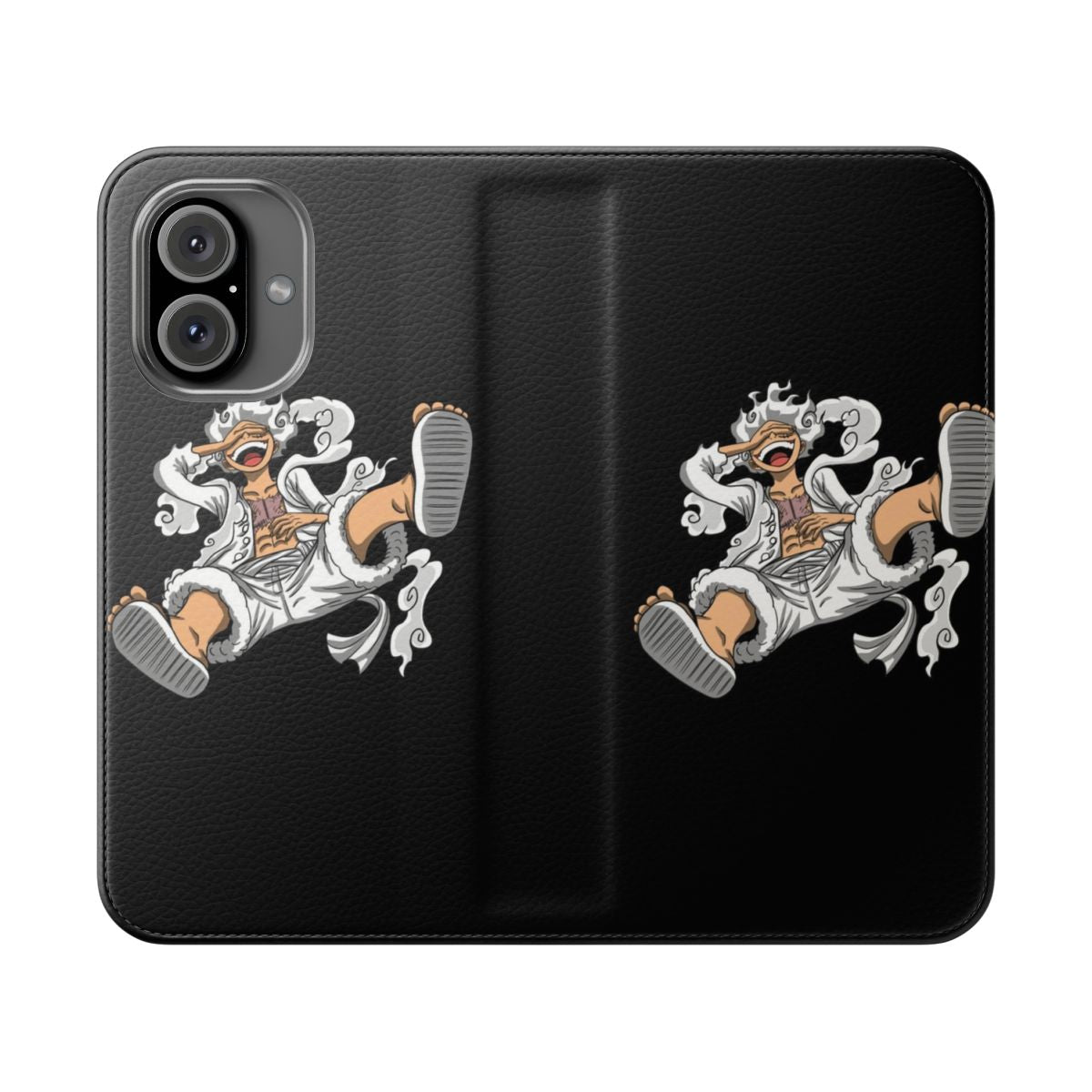 Anime-themed flip cover phone case with Gear 5 Luffy design