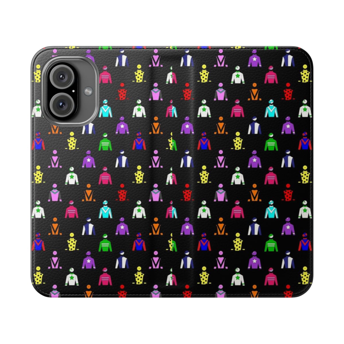 Colorful horse racing jockey silks pattern on a flip phone case