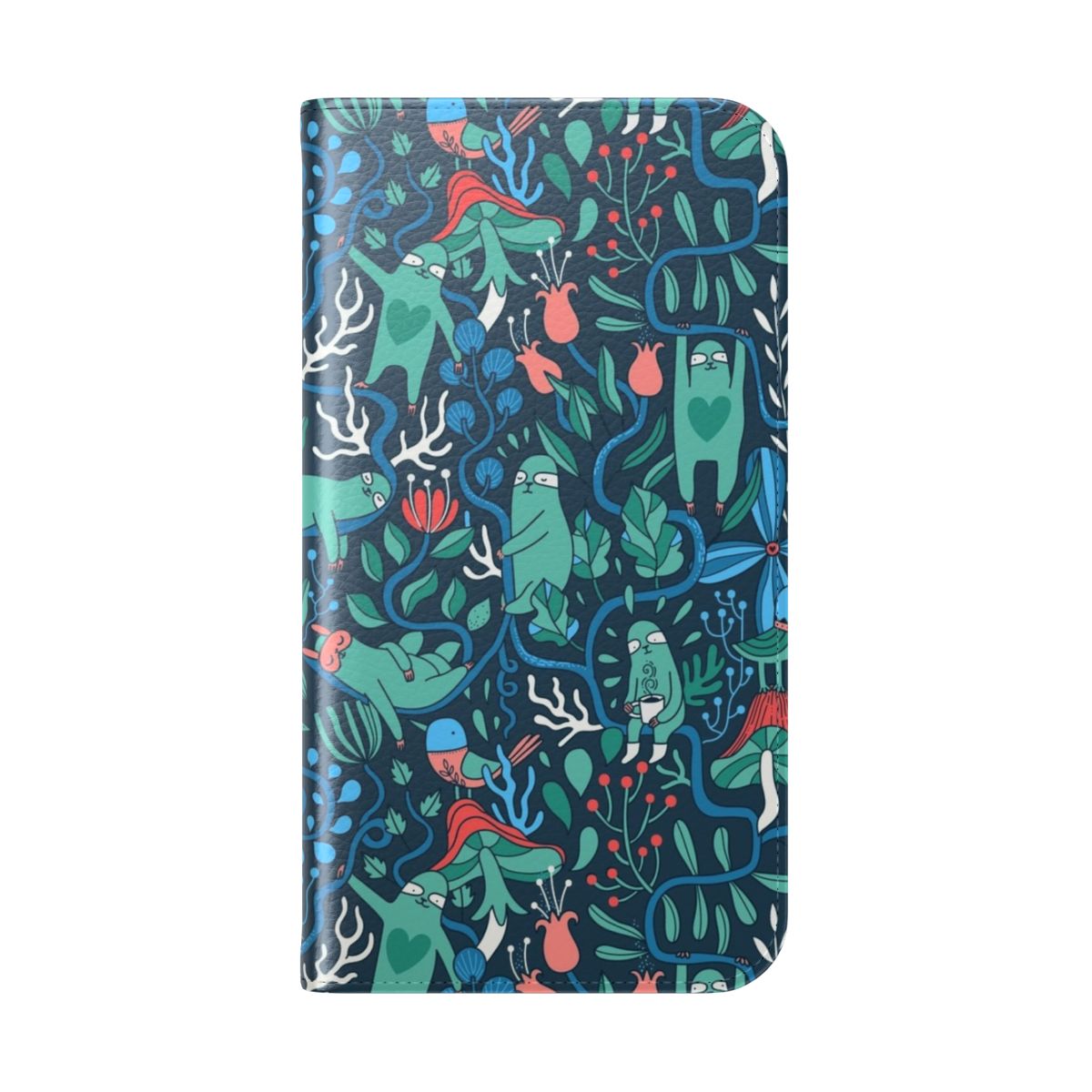 Colorful sloth pattern phone case with tropical flowers and leaves - Folded Back