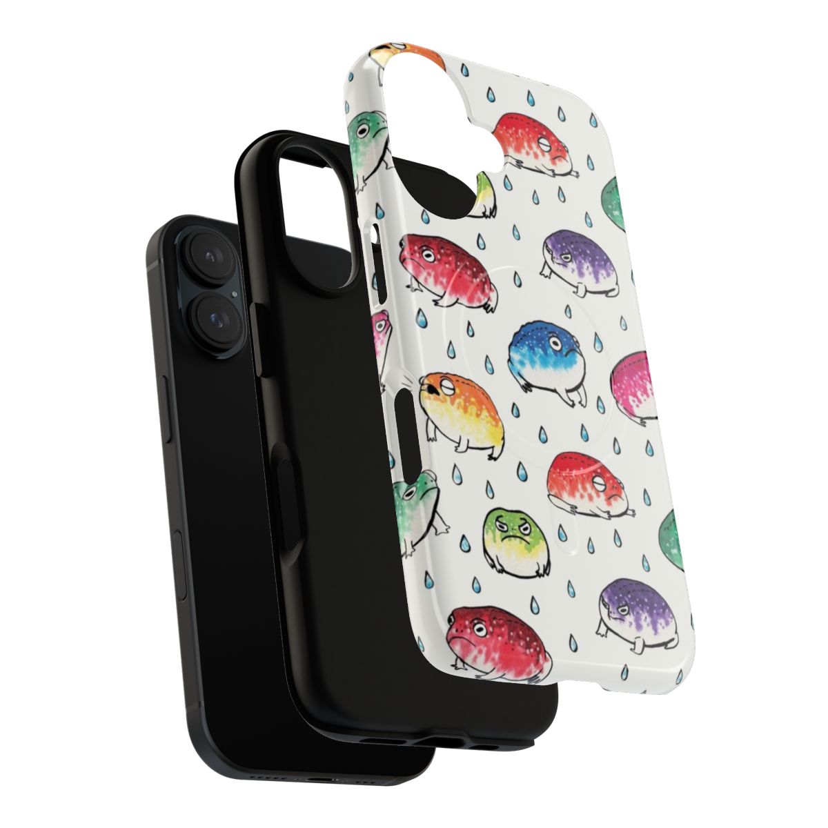 Colorful round frog with rain droplets on a phone case - Layers