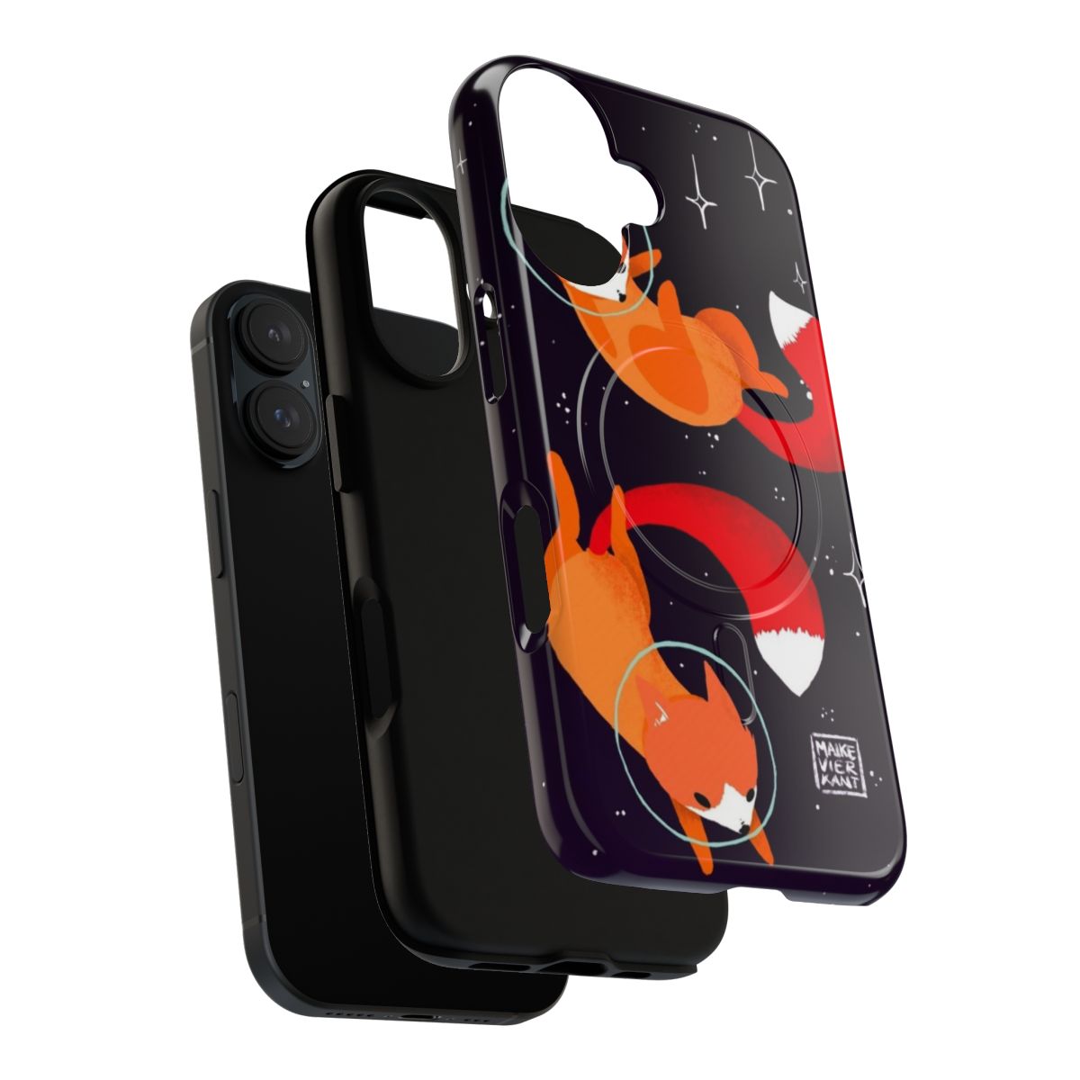 Artistic illustration of playful space foxes on a magnetic tough phone case - Layers