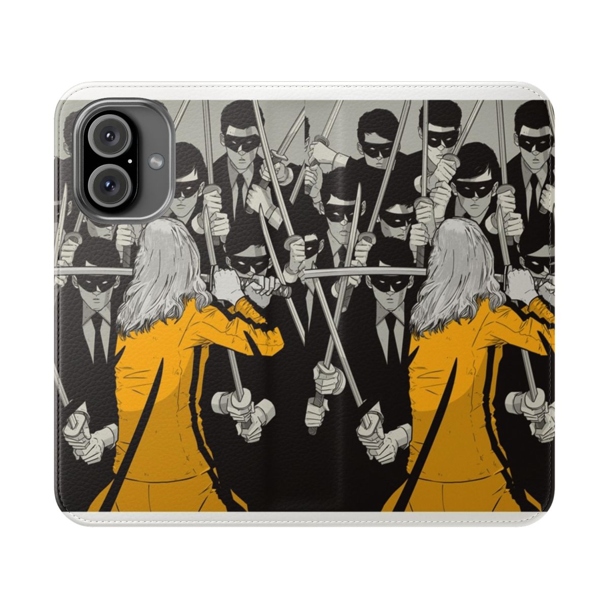 Flip phone case with vibrant Kill Bill inspired artwork