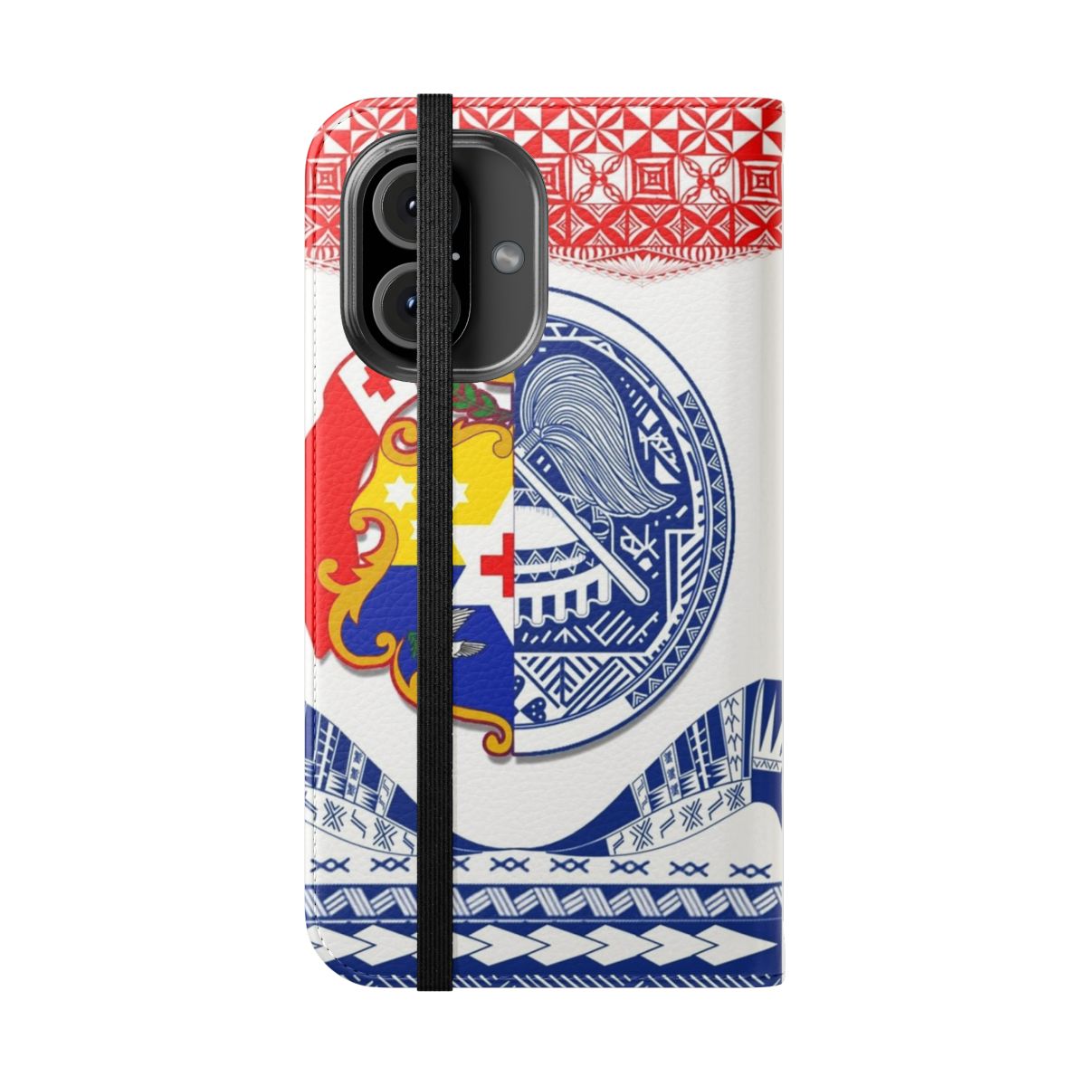 Polynesian-inspired flip phone case with vibrant tropical and island-themed designs - Folded Front