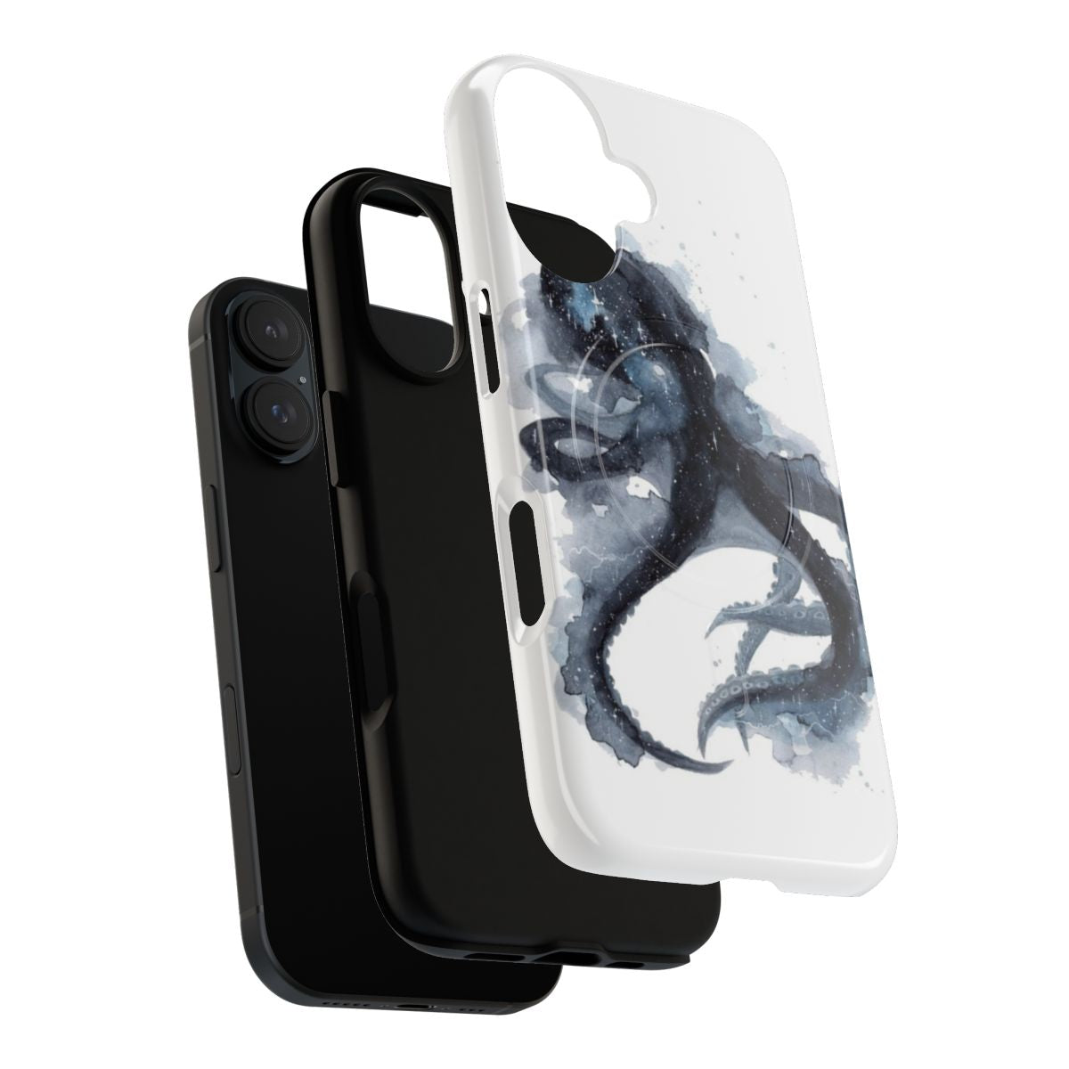 Magnetic phone case with a vibrant galaxy octopus design - Layers