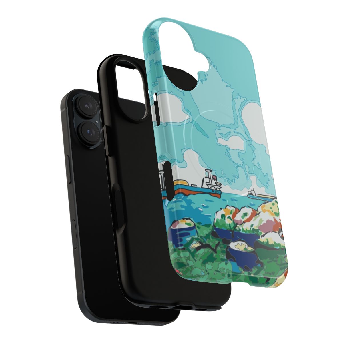 Sousuke and Ponyo fan art phone case with a magnetic protective design and anime landscape imagery - Layers