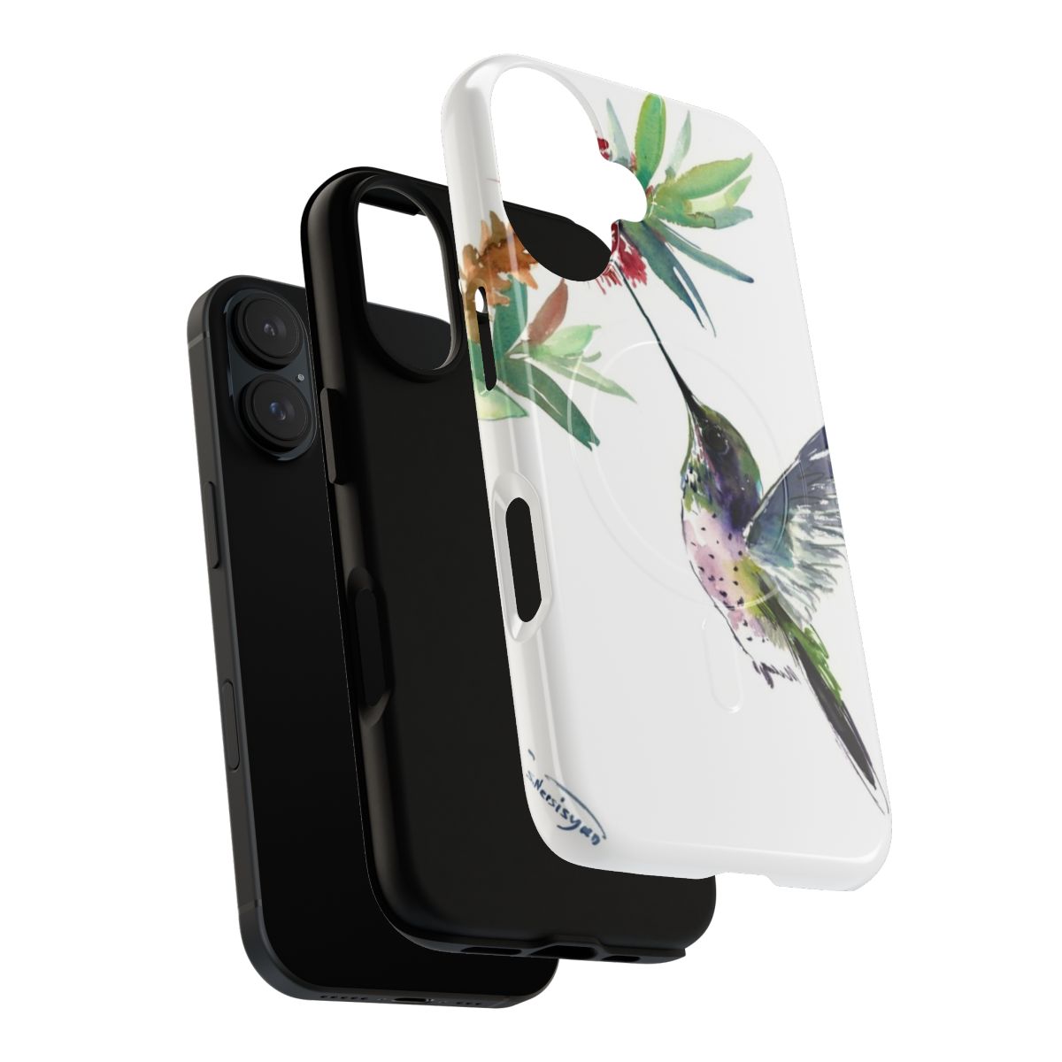 Hummingbird and flower phone case with a magnetic, tough design - Layers