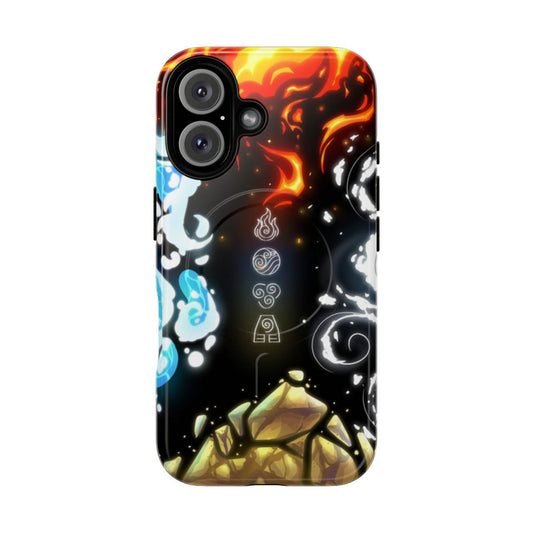 Magnetic phone case featuring the four elements - fire, water, air, and earth - from the popular anime series Avatar: The Last Airbender.