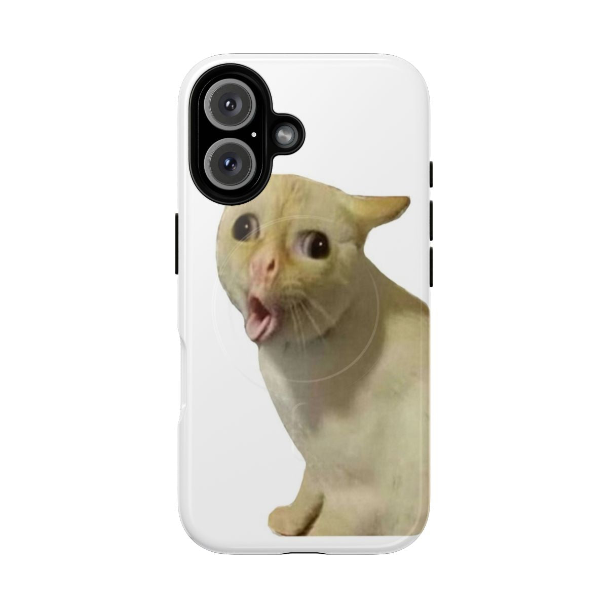 Coughing cat meme printed on a durable magnetic phone case