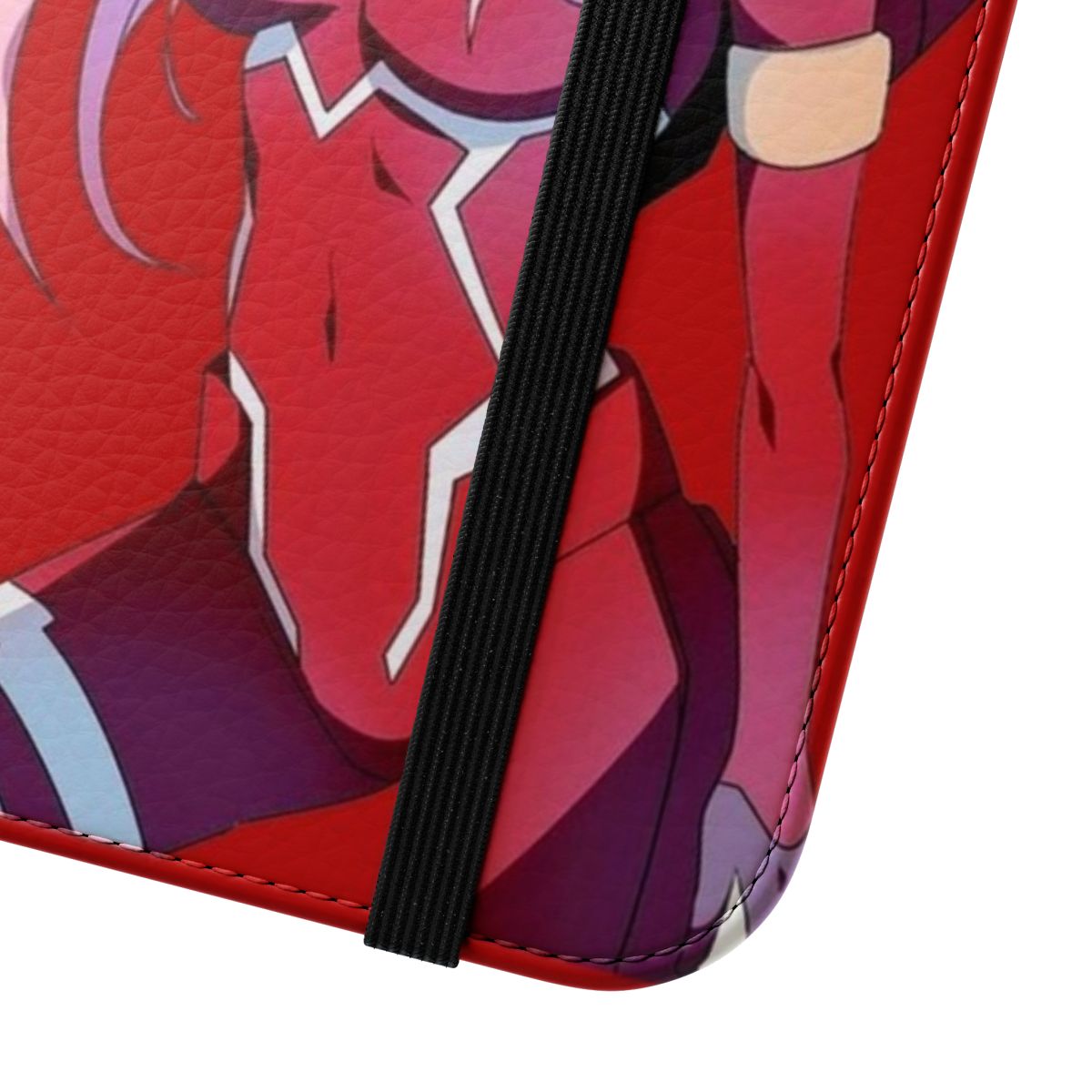 Anime-inspired flip cover phone case featuring the character Zero Two from the anime series Darling in the Franxx - Close Up