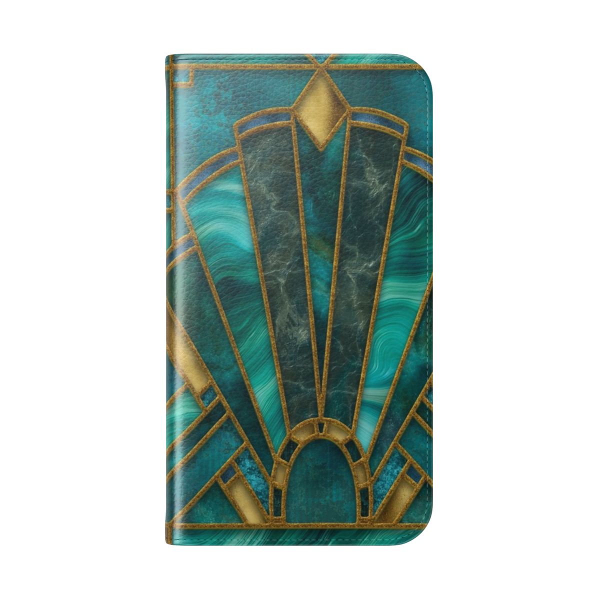 Elegant stained glass art deco inspired phone case with marble and gemstone accents - Folded Back