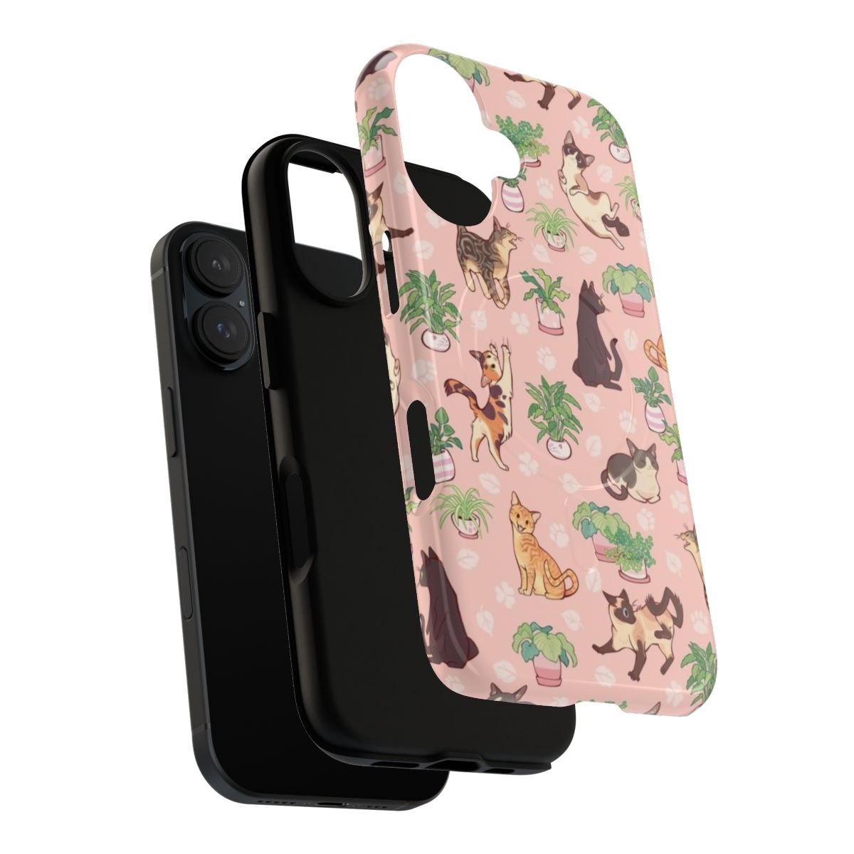 Cozy pink and white cat pattern magnetic phone case - Layers