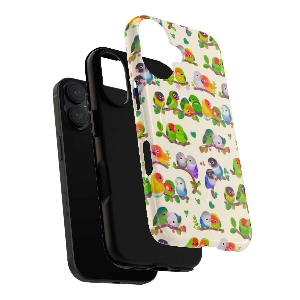 Pastel-colored lovebird bird illustration on a tough magnetic phone case - Layers