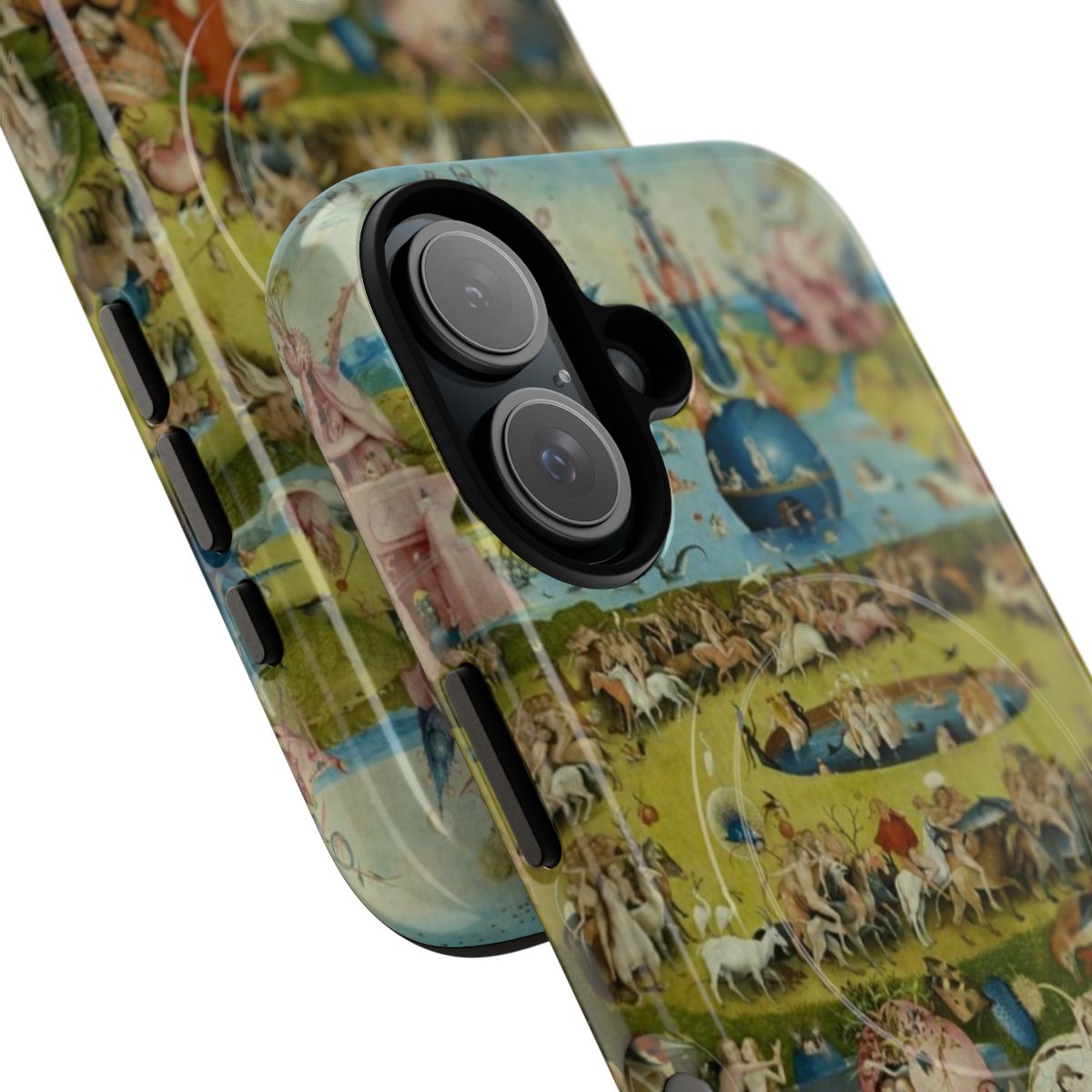 A phone case featuring the famous triptych painting "The Garden of Earthly Delights" by the Dutch Renaissance artist Hieronymus Bosch. - Detail