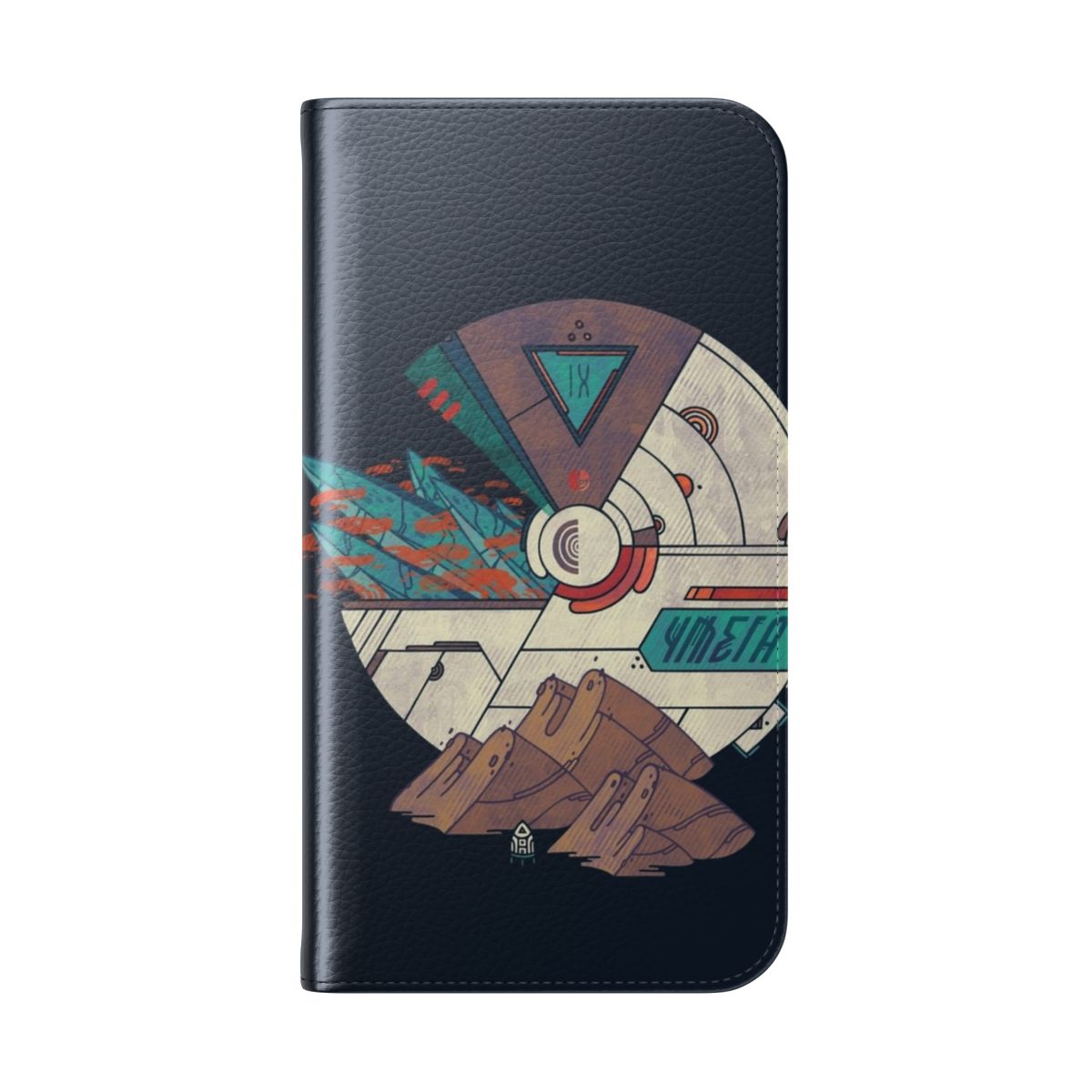 Geometric and spaceship-inspired phone case with sci-fi design - Folded Back