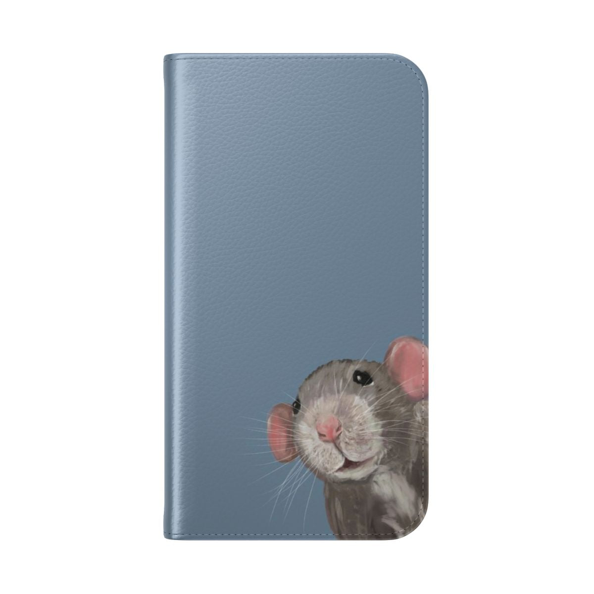 Close-up photo of a cute dumbo rat on a flip phone case - Folded Back