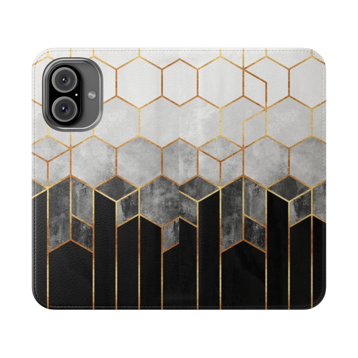 Charcoal gray hexagon graphic phone case design