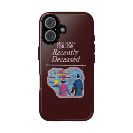 Haunted phone case with "Handbook for the Recently Deceased" design