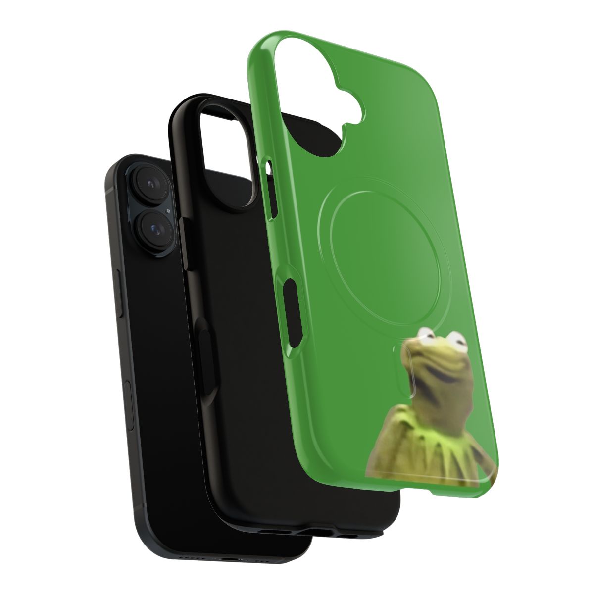 Magnetic tough phone case featuring the face of Kermit the Frog, a beloved green frog character. - Layers