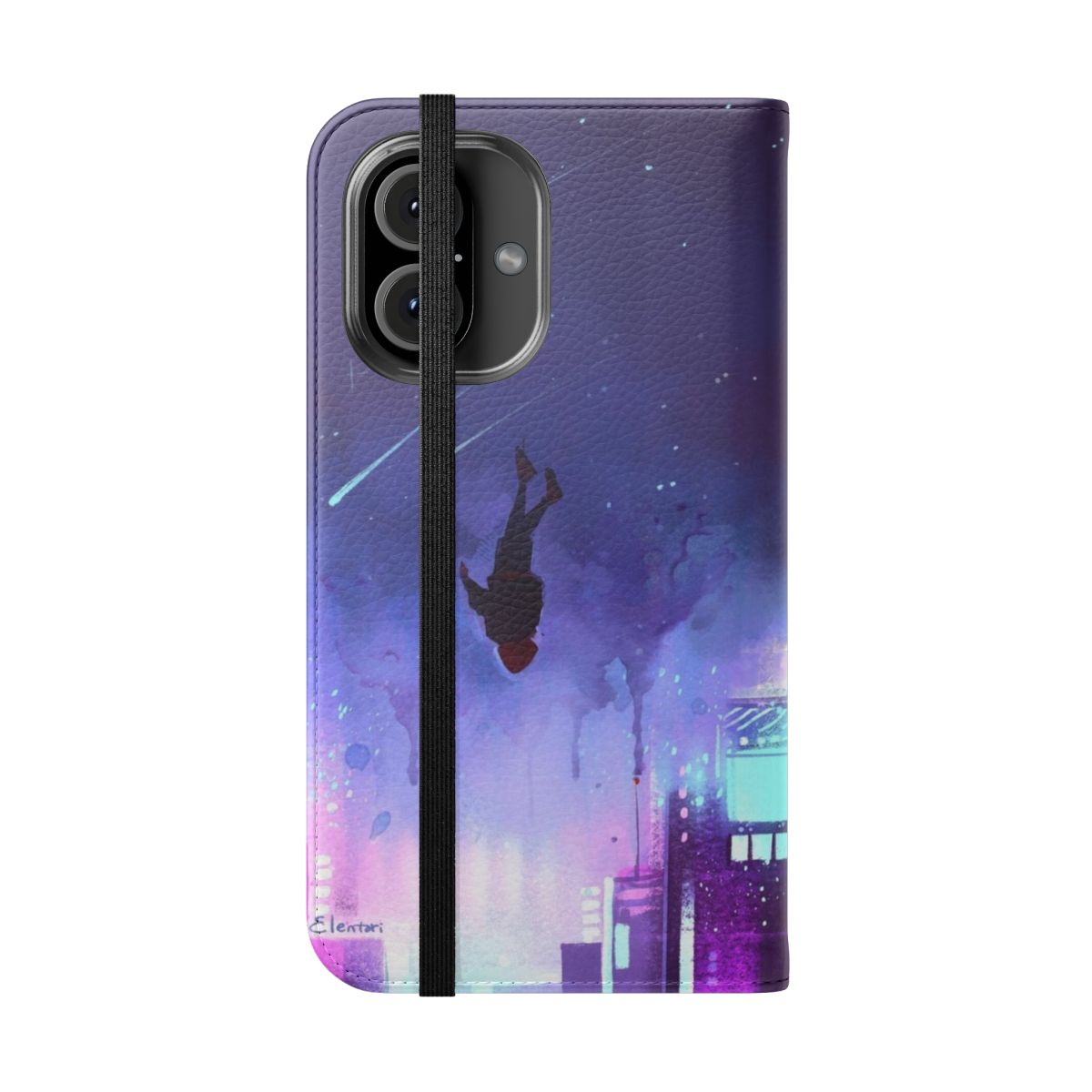 Spiderverse-inspired flip cover phone case with comic book design - Folded Front